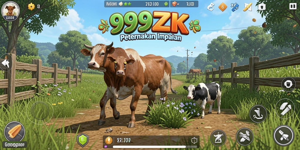 Tampilan gameplay 999ZK yang menunjukkan aktivitas bertani yang seru.