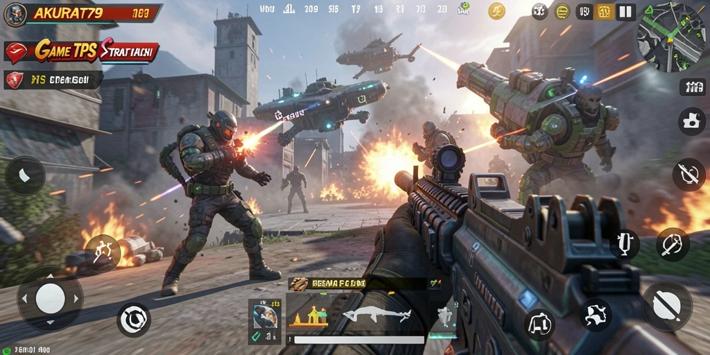 Screenshot AKURAT79 menampilkan aksi intens dalam game TPS.