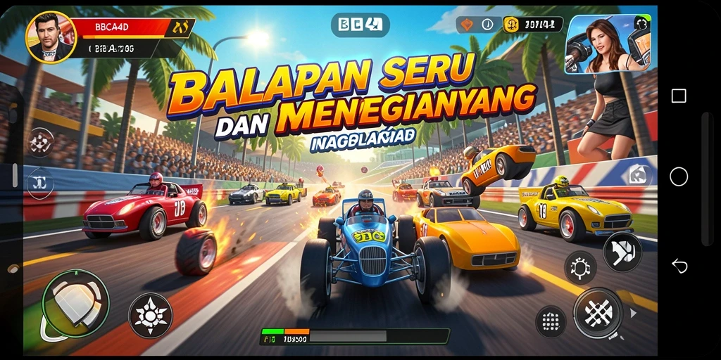 Tangkapan layar utama gameplay BBCA4D menampilkan aksi balapan yang seru.