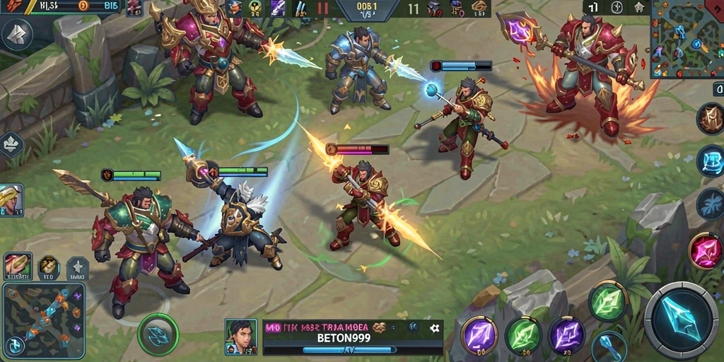 Tampilan aksi seru dalam game MOBA BETON999.