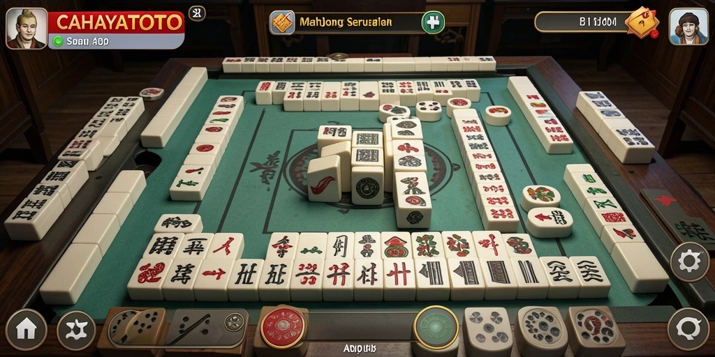 Tampilan gameplay menarik di dalam CAHAYATOTO dengan elemen Mahjong yang klasik.