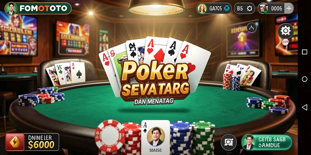 Screenshot FOMOTOTO menampilkan aksi seru dalam permainan Poker.