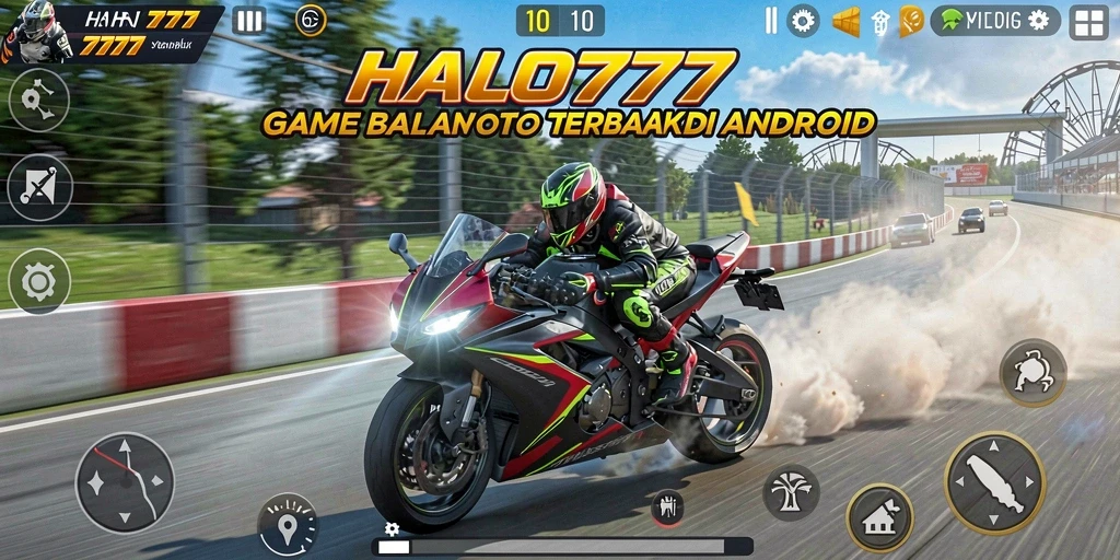 Tampilan gameplay menegangkan dalam balapan motor di HALO777.