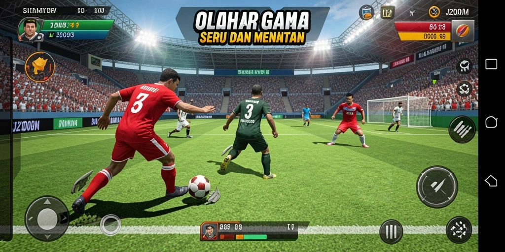 Screenshot gameplay J200M menampilkan aksi olahraga yang mendebarkan.
