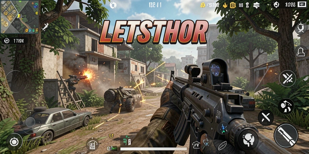 Tampilan gameplay seru LETSTHOR dalam pertempuran TPS.