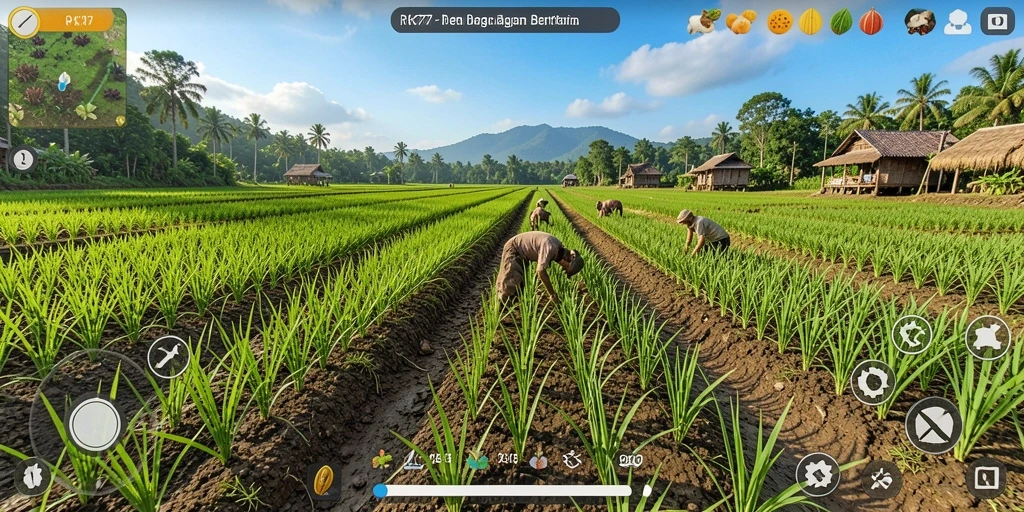 Tampilan gameplay RK77 yang menarik saat bertani dan mengelola lahan.