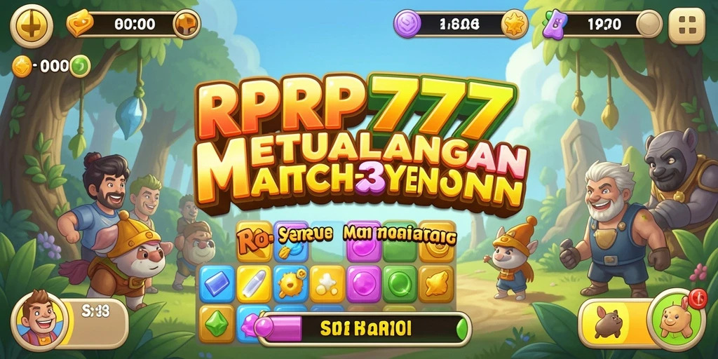 Screenshot utama RPRP777 menampilkan gameplay Match-3 yang menarik dan penuh warna.