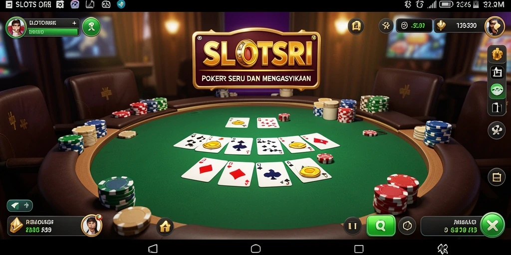Tampilan gameplay menarik dalam SLOTSRI dengan suasana poker yang mendebarkan.